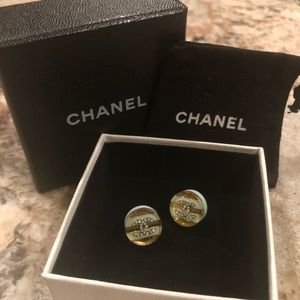Authentic CHANEL Green/Gold Lucite Earrings